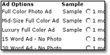 Ad and Vehicle Options