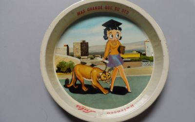 1955 Betty Boop Walking A Mountain Lion Mexican TIN TIP Tray